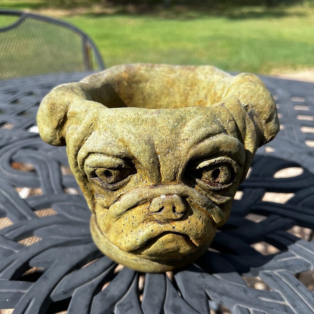 Stone Pug Dog Garden Planter Pot